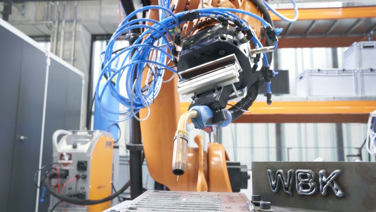 Welding robot with welded WBK logo